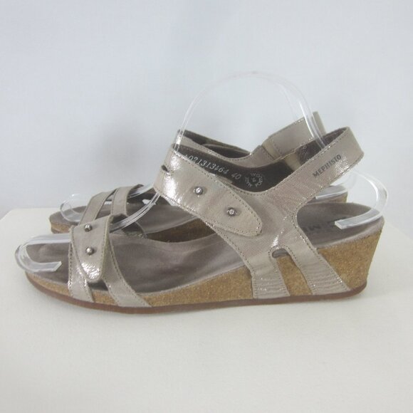 Mephisto Minoa Womens 10 Taupe Gray Sandals WedgeAir Relax Leather Rhinestone 40 - Picture 1 of 14